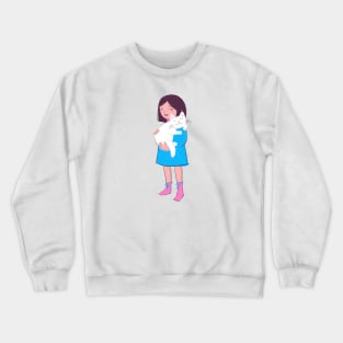 Cute little girl and her big white cat Crewneck Sweatshirt